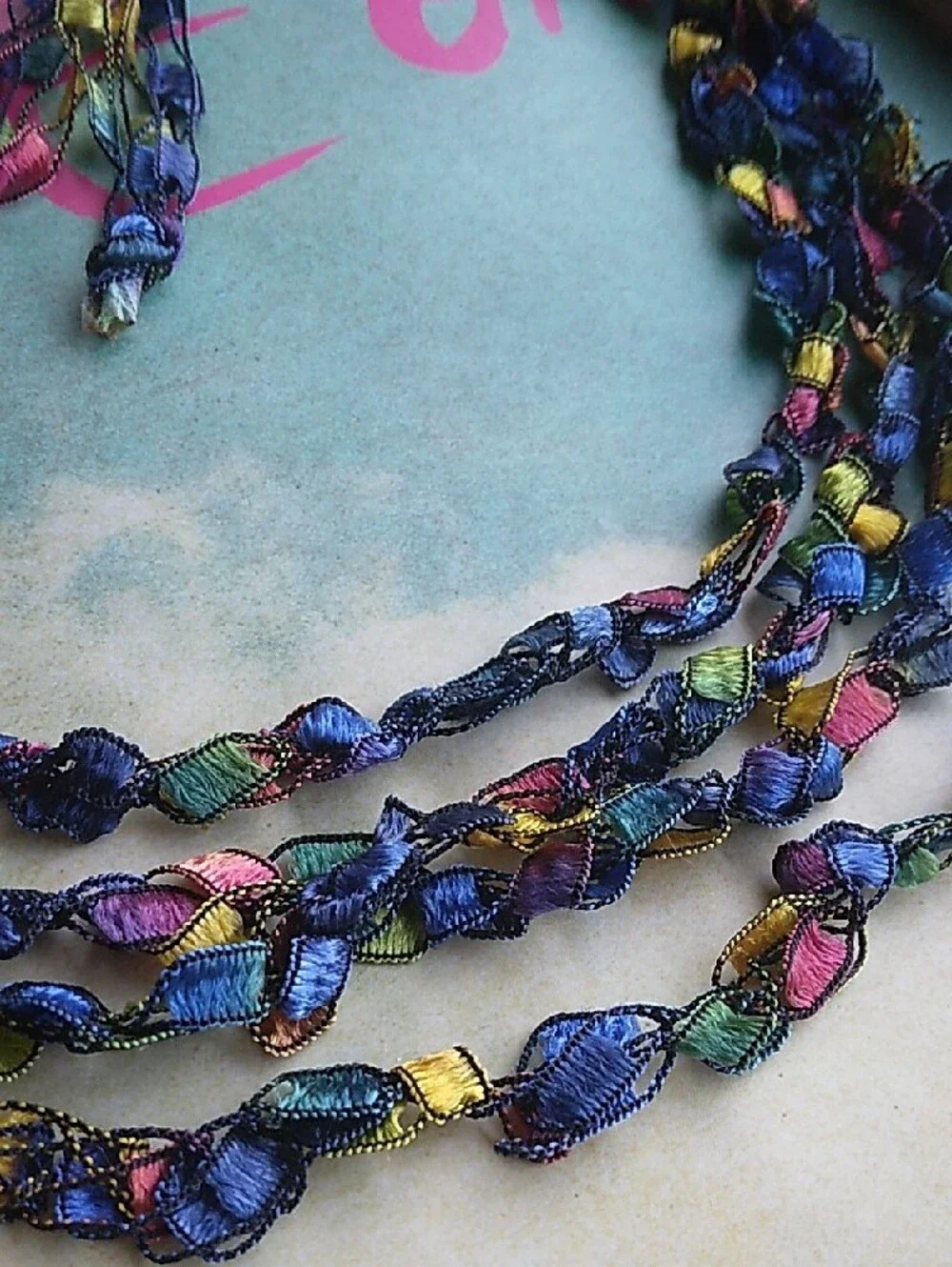 Handmade Rainbow Ladder Ribbon Statement Necklace